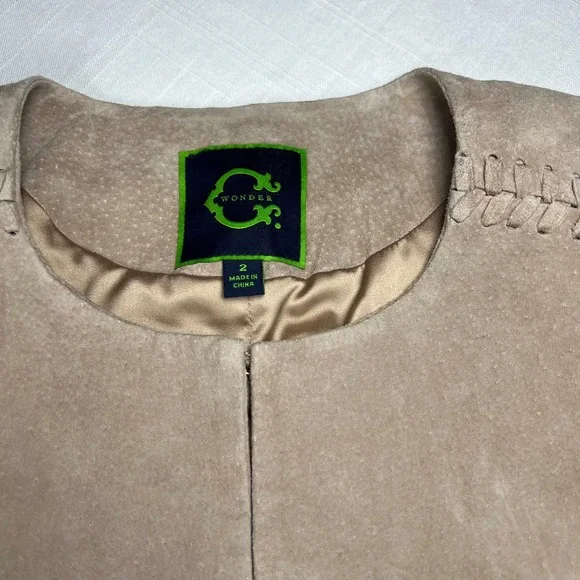 C. Wonder Suede Fringe Jacket Tan Bohemian Festival Boho Leather Blazer - Picture 4 of 12